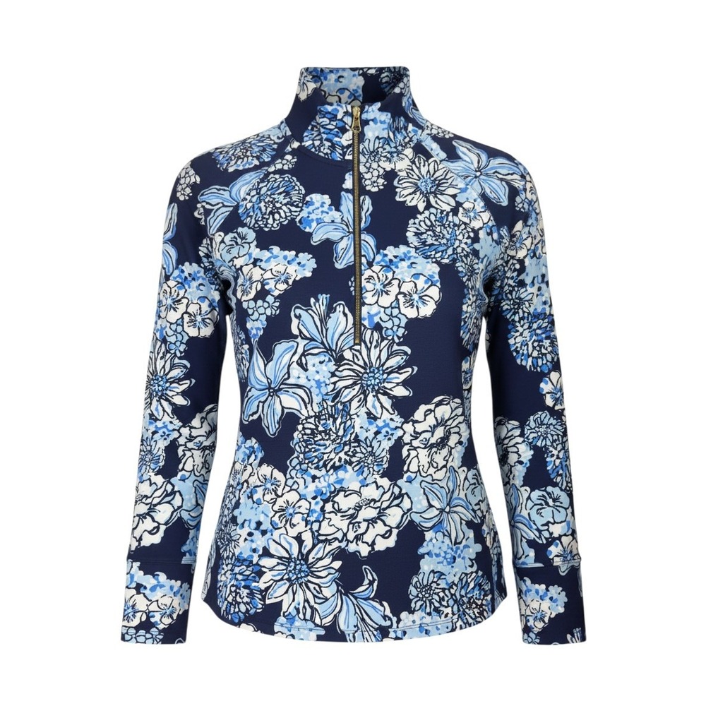 Lilly Pulitzer Skipper Popover Womens L Low Tide Navy Bouquet All Day NWT